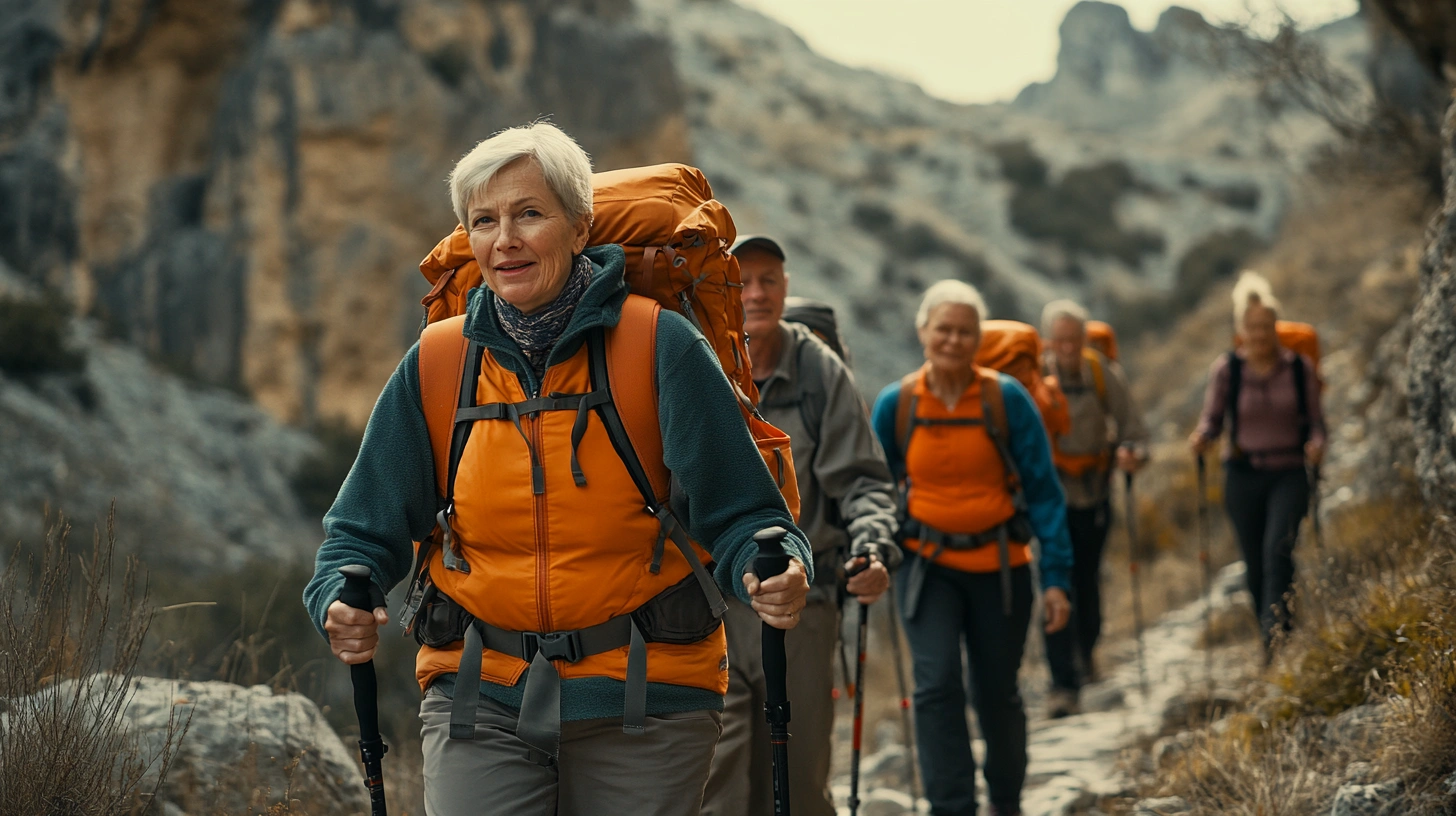 Активні пенсіонери насолоджуються прогулянкою на природі